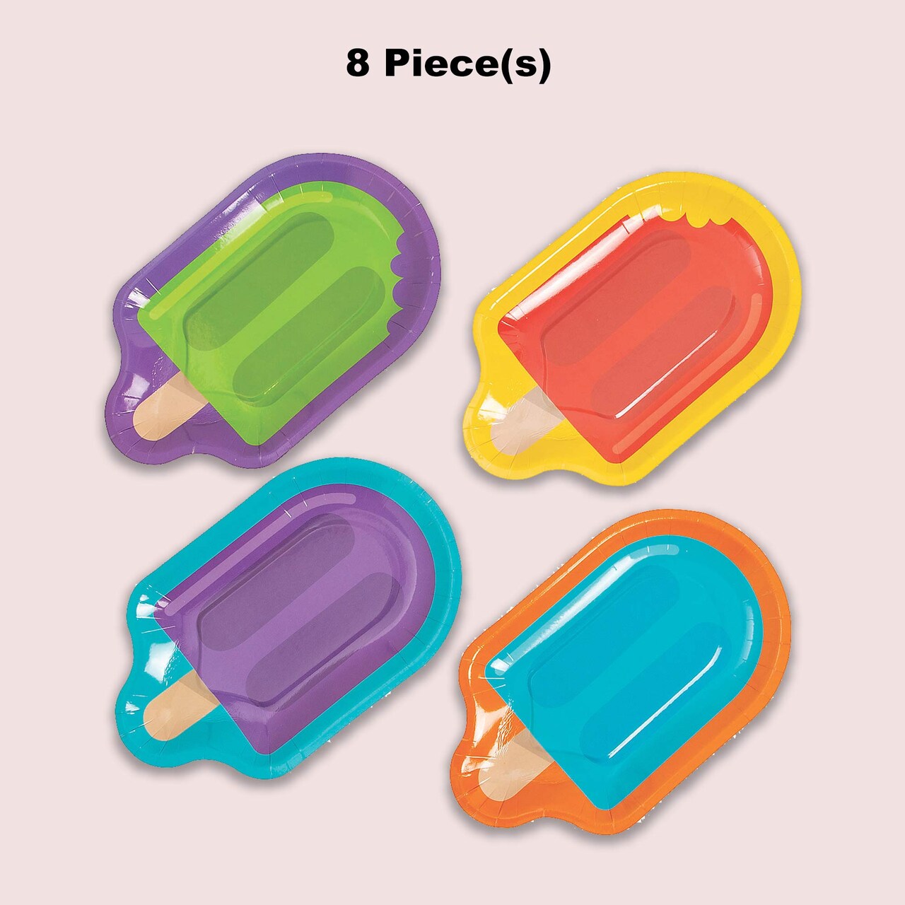 8 Count Ice Pop Shaped Paper Dessert Plates – 5.5" x 9" Summer Party Supplies